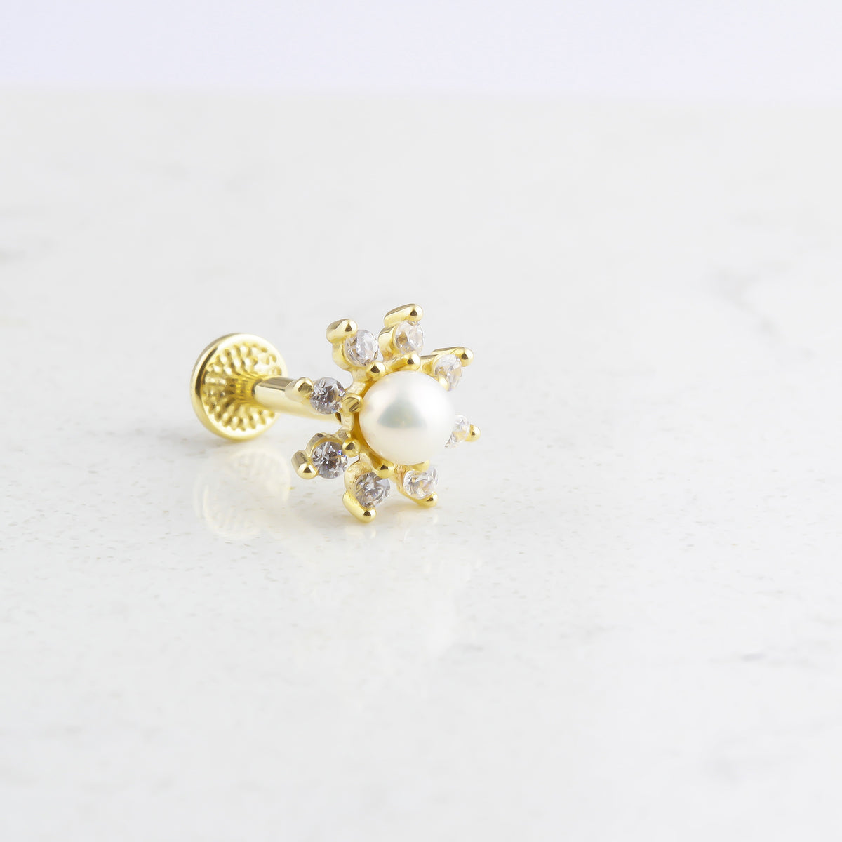 14k Solid Gold Pearl Tragus Piercing