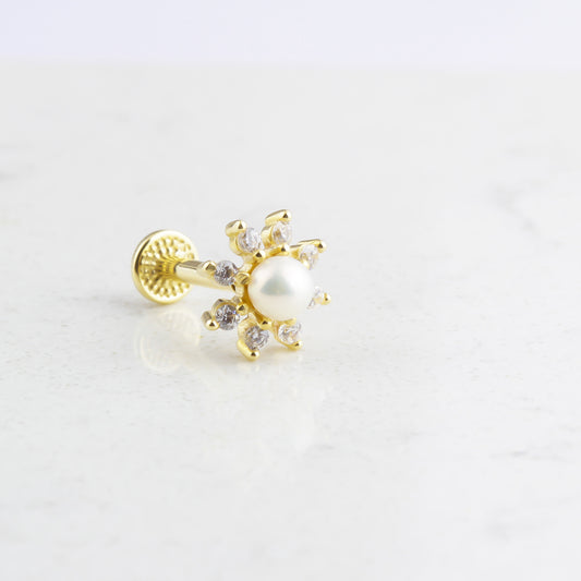 14k Solid Gold Pearl Tragus Piercing