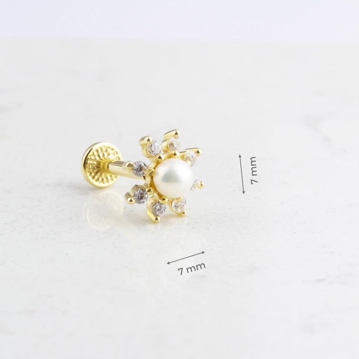 14k Solid Gold Pearl Tragus Piercing - alternate view 3