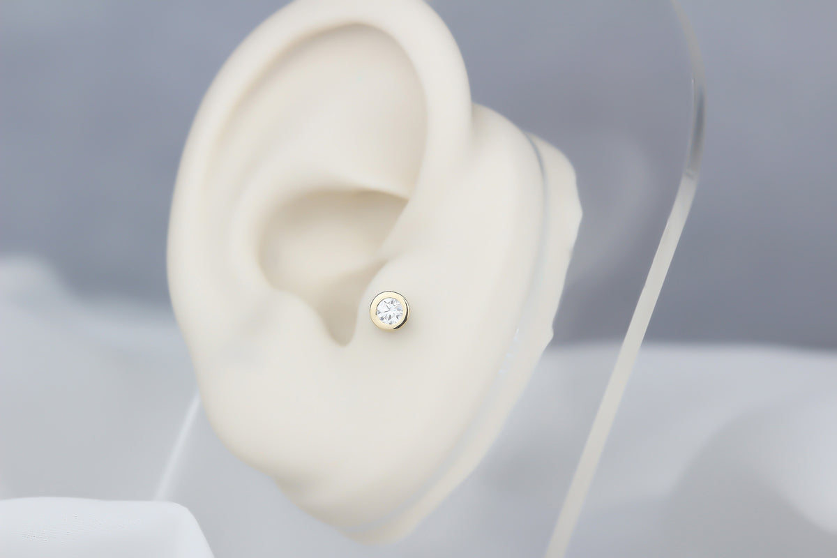 14k Solid Gold Solitaire Tragus Piercing - alternate view 5