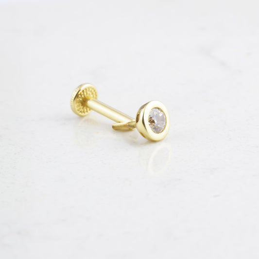 14k Solid Gold Solitaire Tragus Piercing - alternate view 2