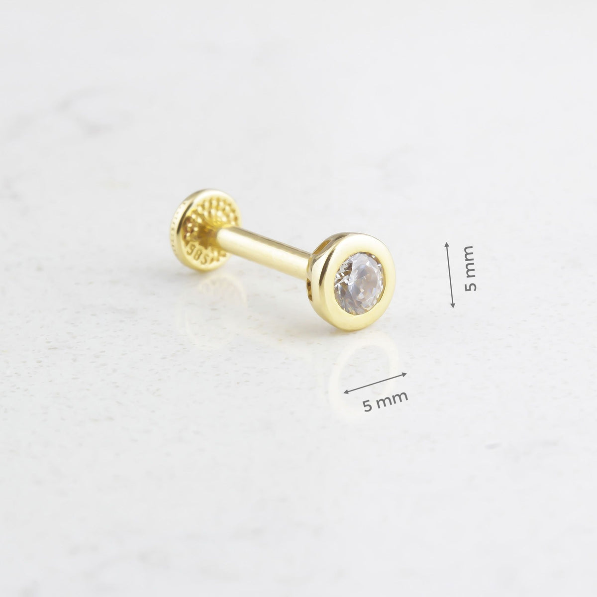 14k Solid Gold Solitaire Tragus Piercing - alternate view 3