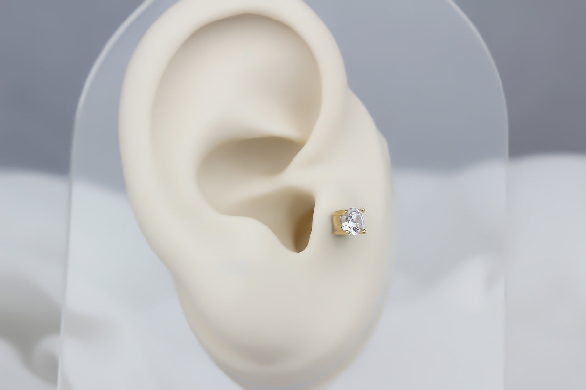 14k Solid Gold Solitaire Tragus Piercing - alternate view 5