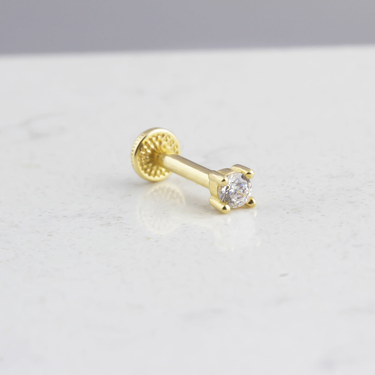 14k Solid Gold Solitaire Tragus Piercing