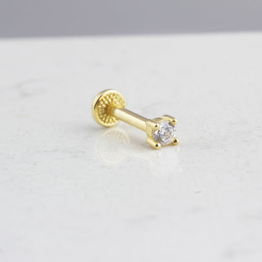 14k Solid Gold Solitaire Tragus Piercing