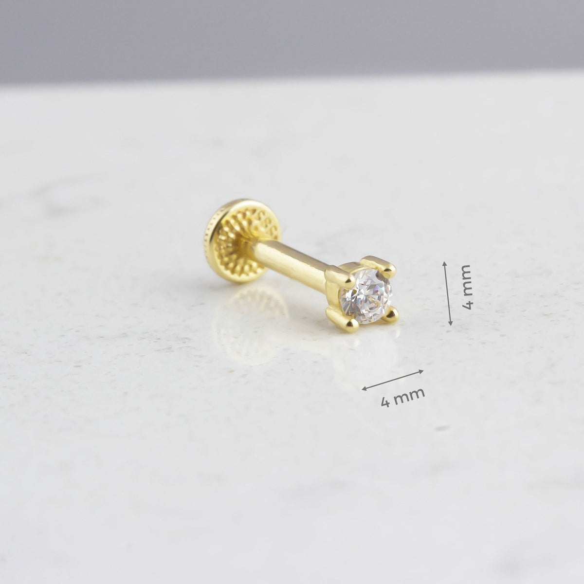 14k Solid Gold Solitaire Tragus Piercing - alternate view 3