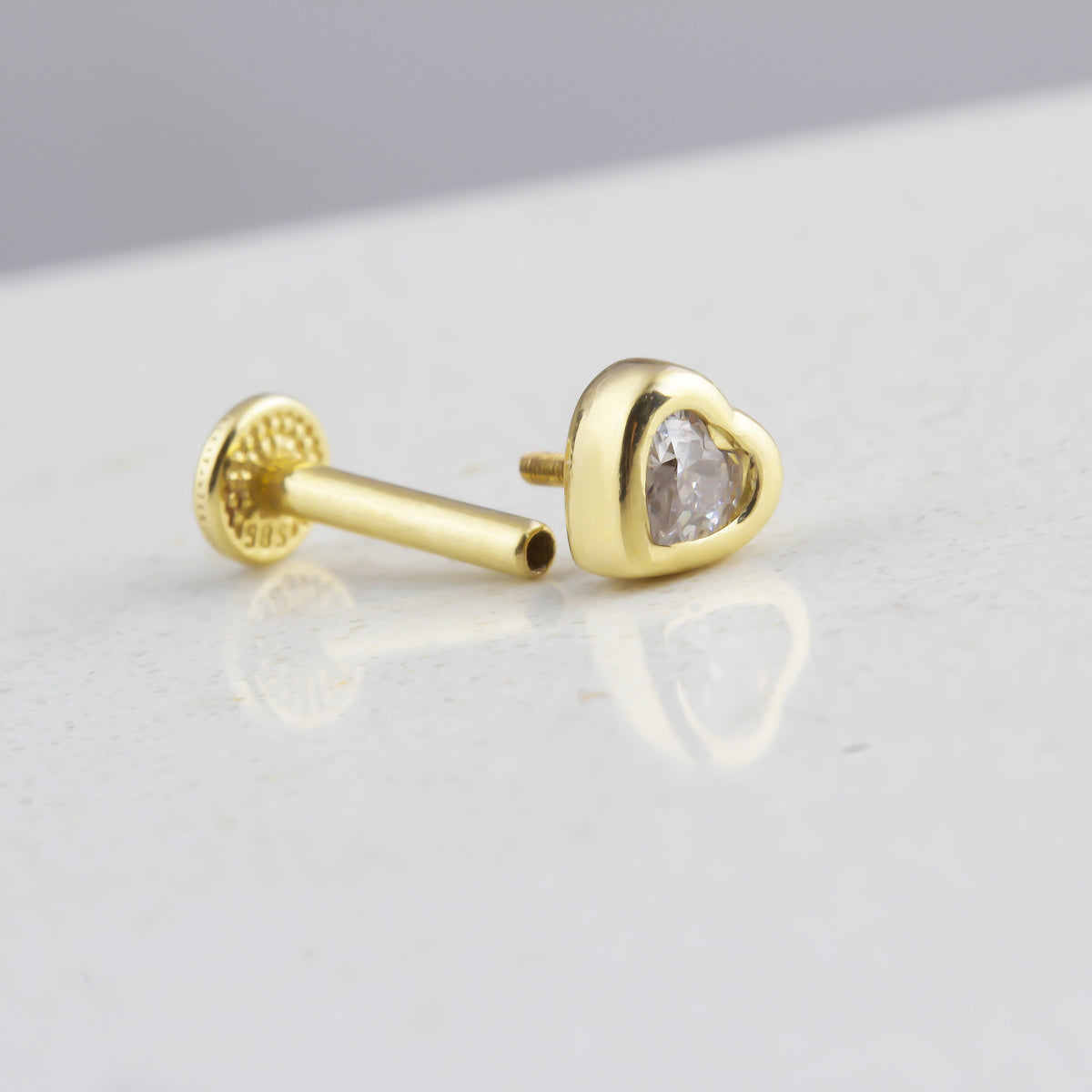 14k Solid Gold Heart Tragus Piercing - alternate view 2