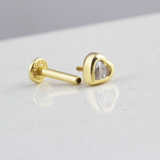 14k Solid Gold Heart Tragus Piercing - alternate view 2