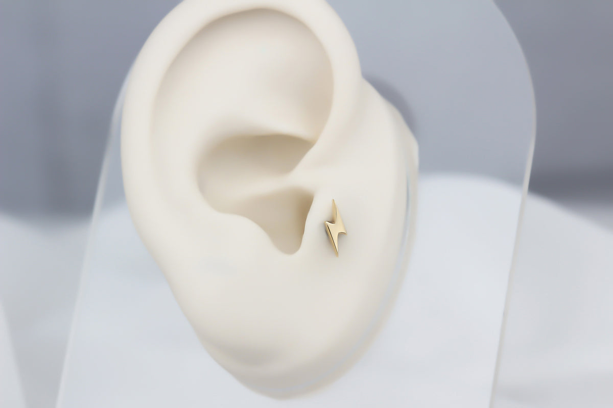 14k Solid Gold Lightning Tragus Piercing - alternate view 5