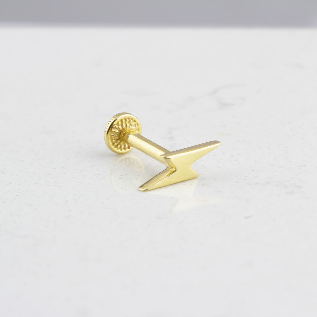 14k Solid Gold Lightning Tragus Piercing