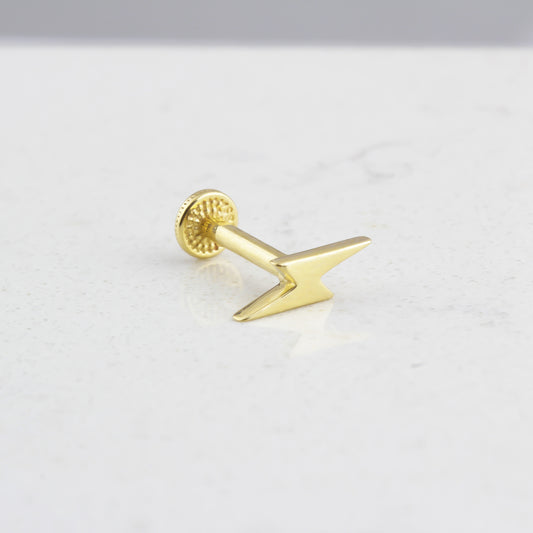 14k Solid Gold Lightning Tragus Piercing