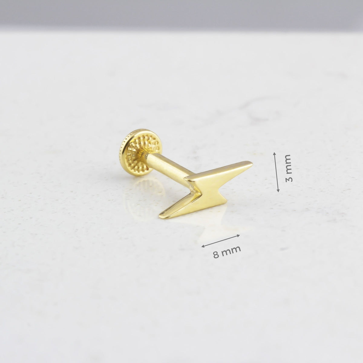14k Solid Gold Lightning Tragus Piercing - alternate view 3