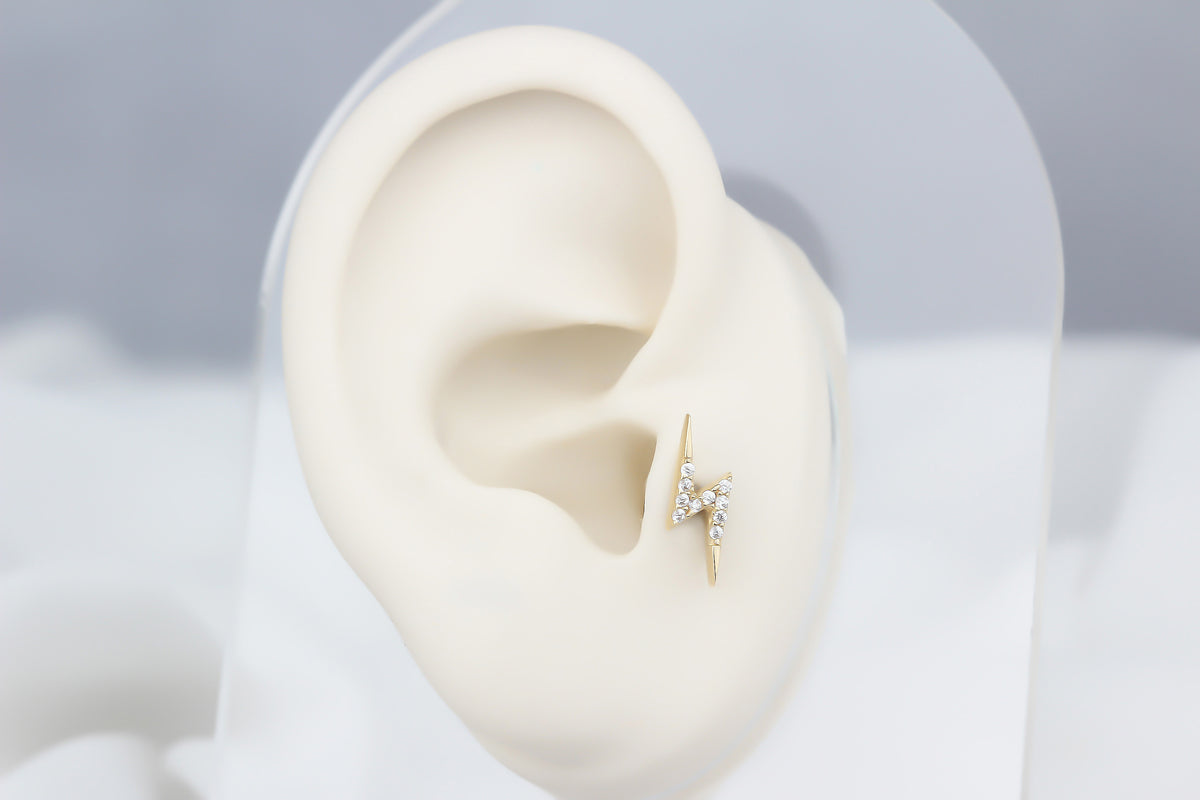 14k Solid Gold Lightning Tragus Piercing - alternate view 5
