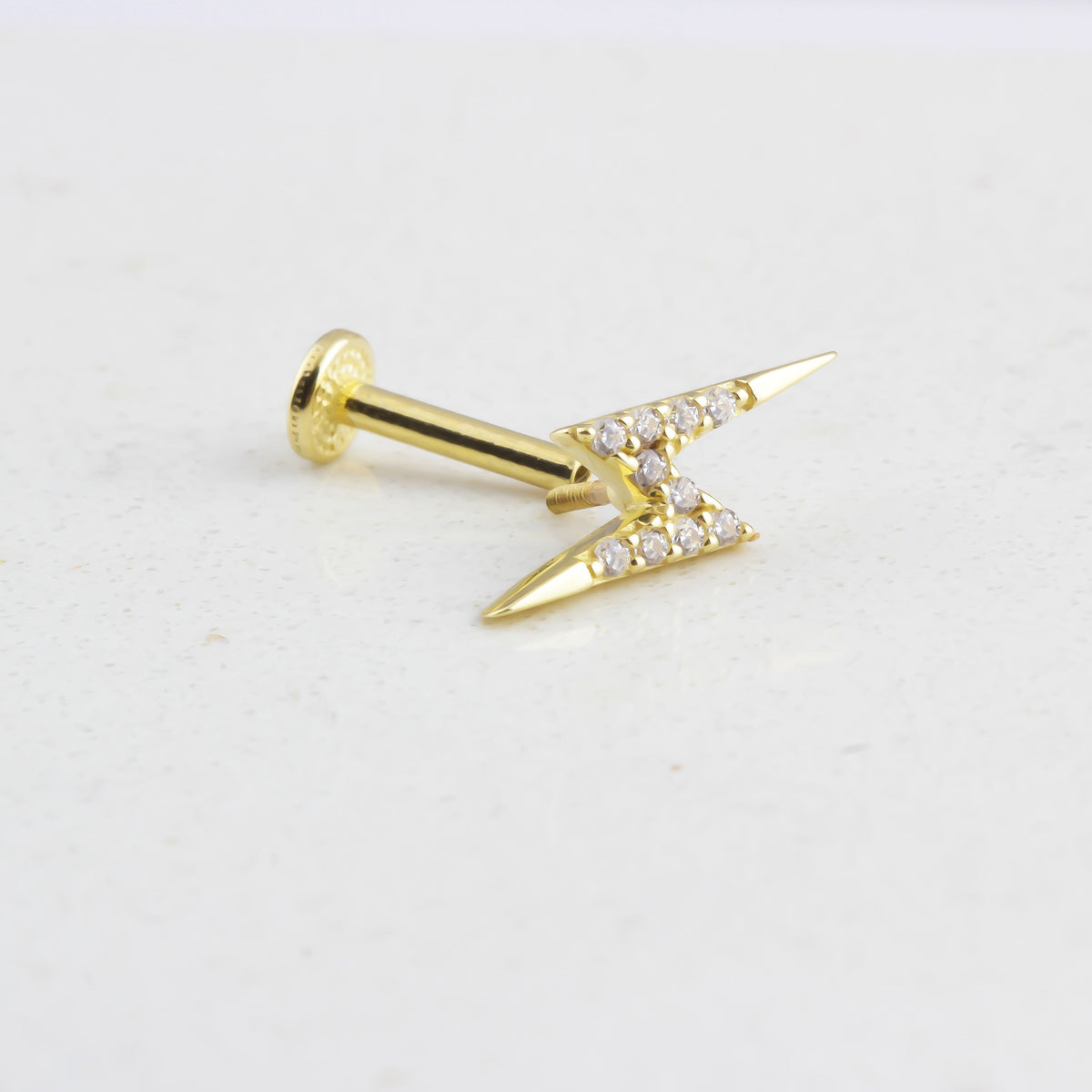 14k Solid Gold Lightning Tragus Piercing - alternate view 2