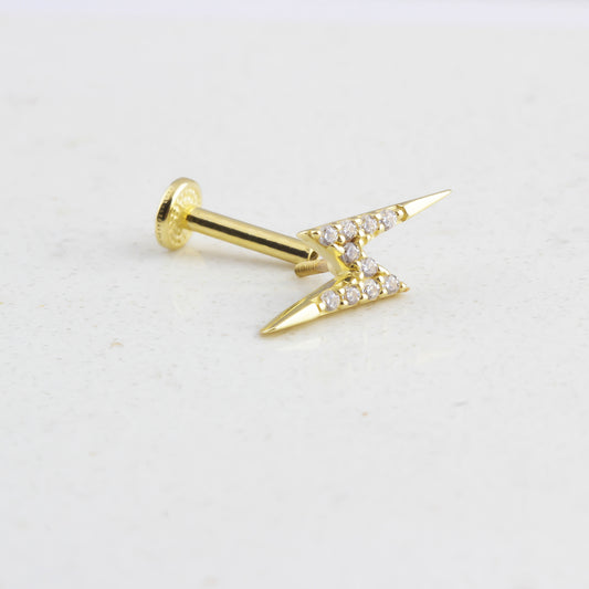 14k Solid Gold Lightning Tragus Piercing - alternate view 2