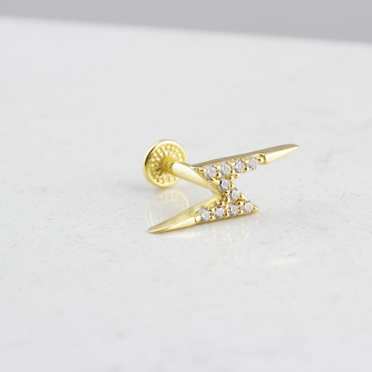 14k Solid Gold Lightning Tragus Piercing