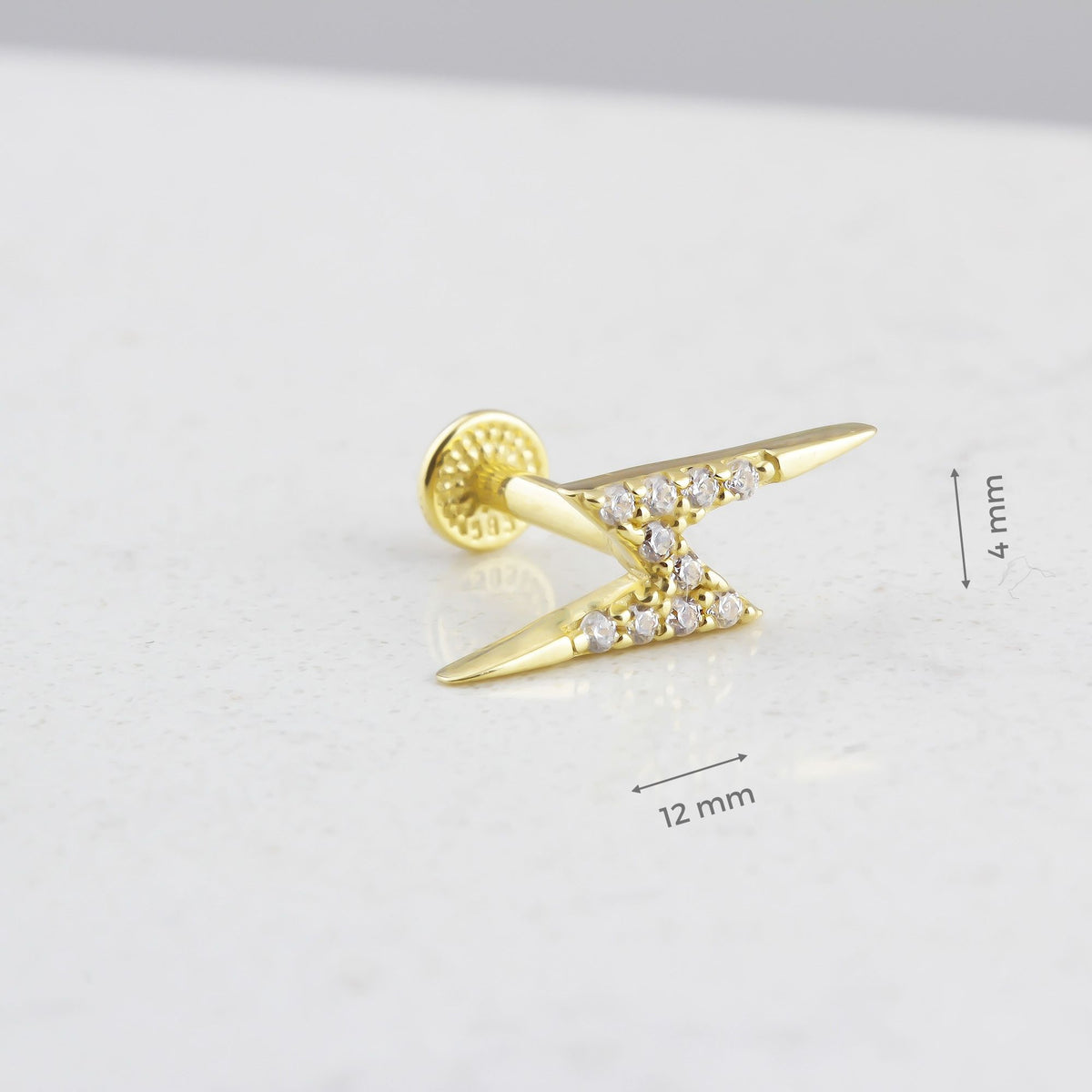 14k Solid Gold Lightning Tragus Piercing - alternate view 3