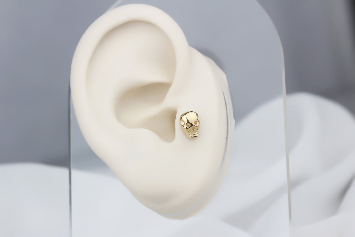 14k Solid Gold Skull Tragus Piercing - alternate view 5