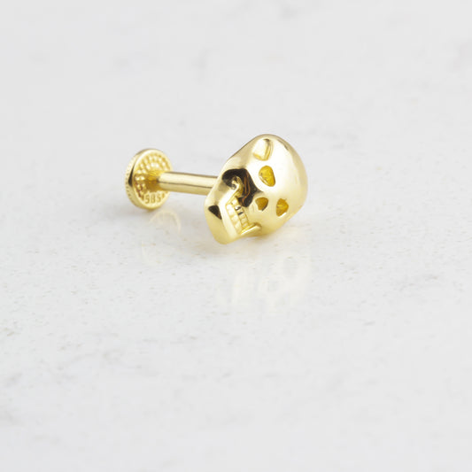 14k Solid Gold Skull Tragus Piercing