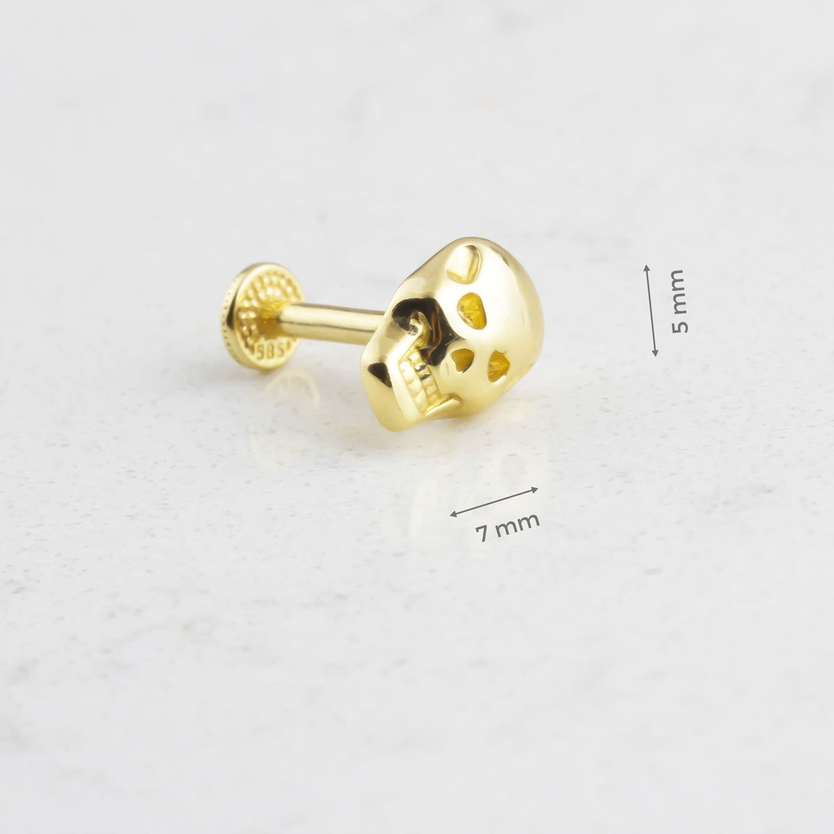 14k Solid Gold Skull Tragus Piercing - alternate view 3