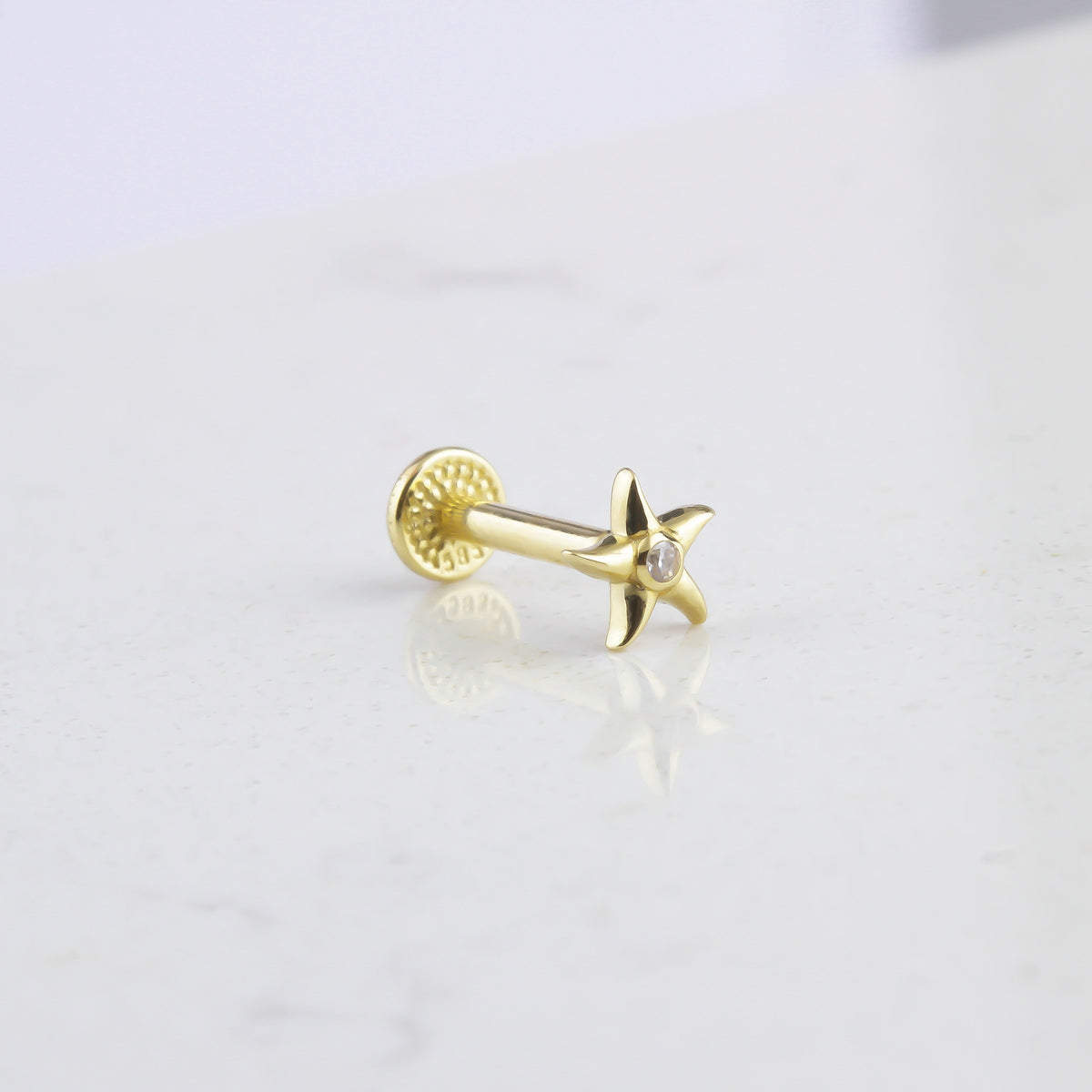 14k Solid Gold Starfish Tragus Piercing