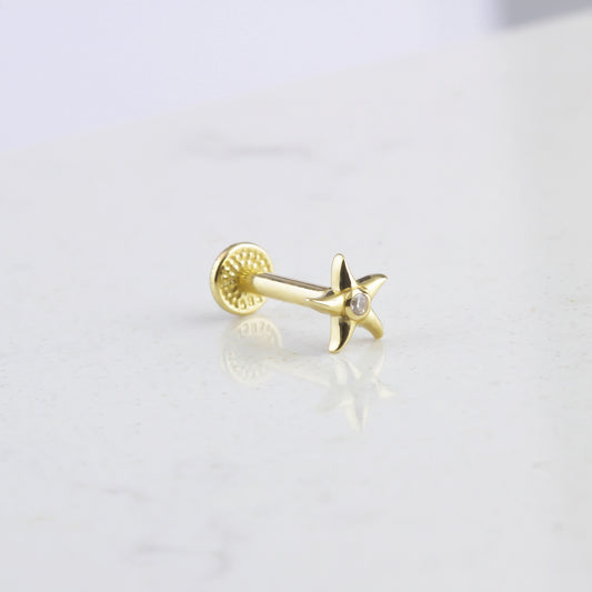 14k Solid Gold Starfish Tragus Piercing
