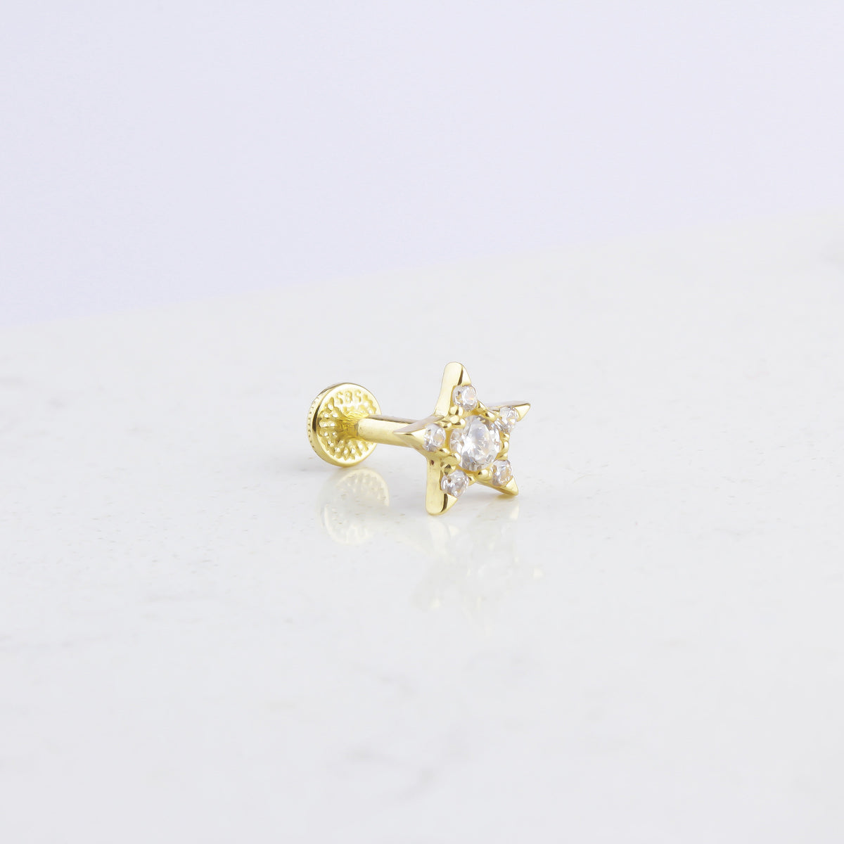 14k Solid Gold Star Tragus Piercing