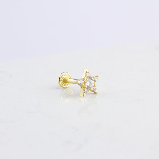 14k Solid Gold Star Tragus Piercing