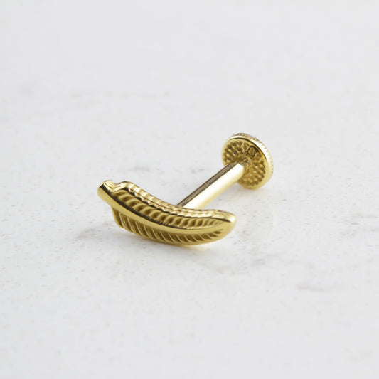 14k Solid Gold Leaf Tragus Piercing