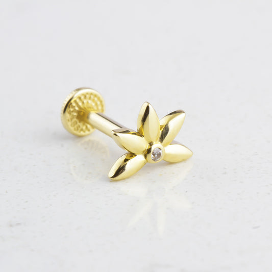 14k Solid Gold Clover Tragus Piercing