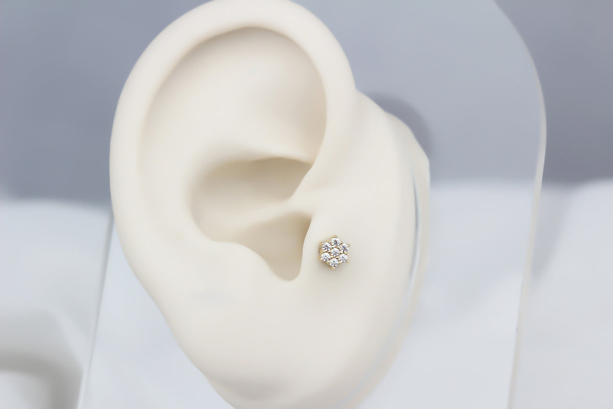 14k Solid Gold Clover Tragus Piercing - alternate view 5