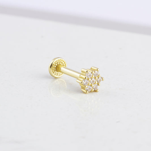 14k Solid Gold Clover Tragus Piercing