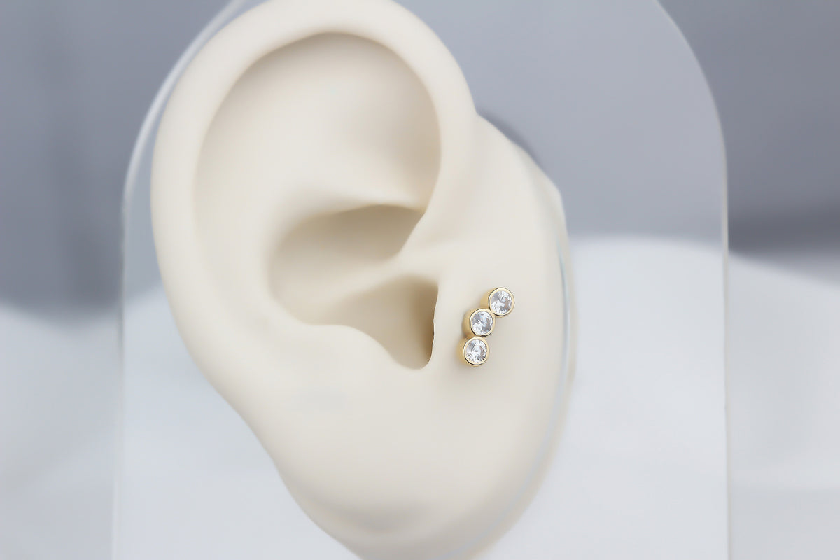14k Solid Gold Three Stone Tragus Piercing - alternate view 5