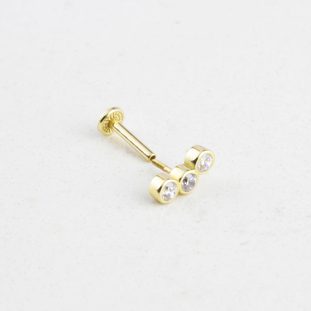 14k Solid Gold Three Stone Tragus Piercing - alternate view 2