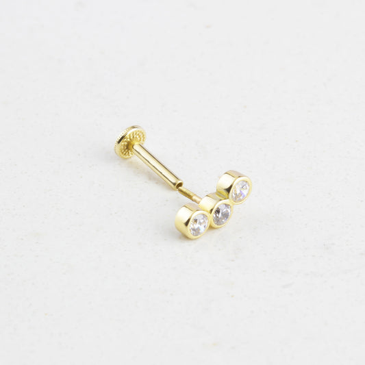 14k Solid Gold Three Stone Tragus Piercing - alternate view 2
