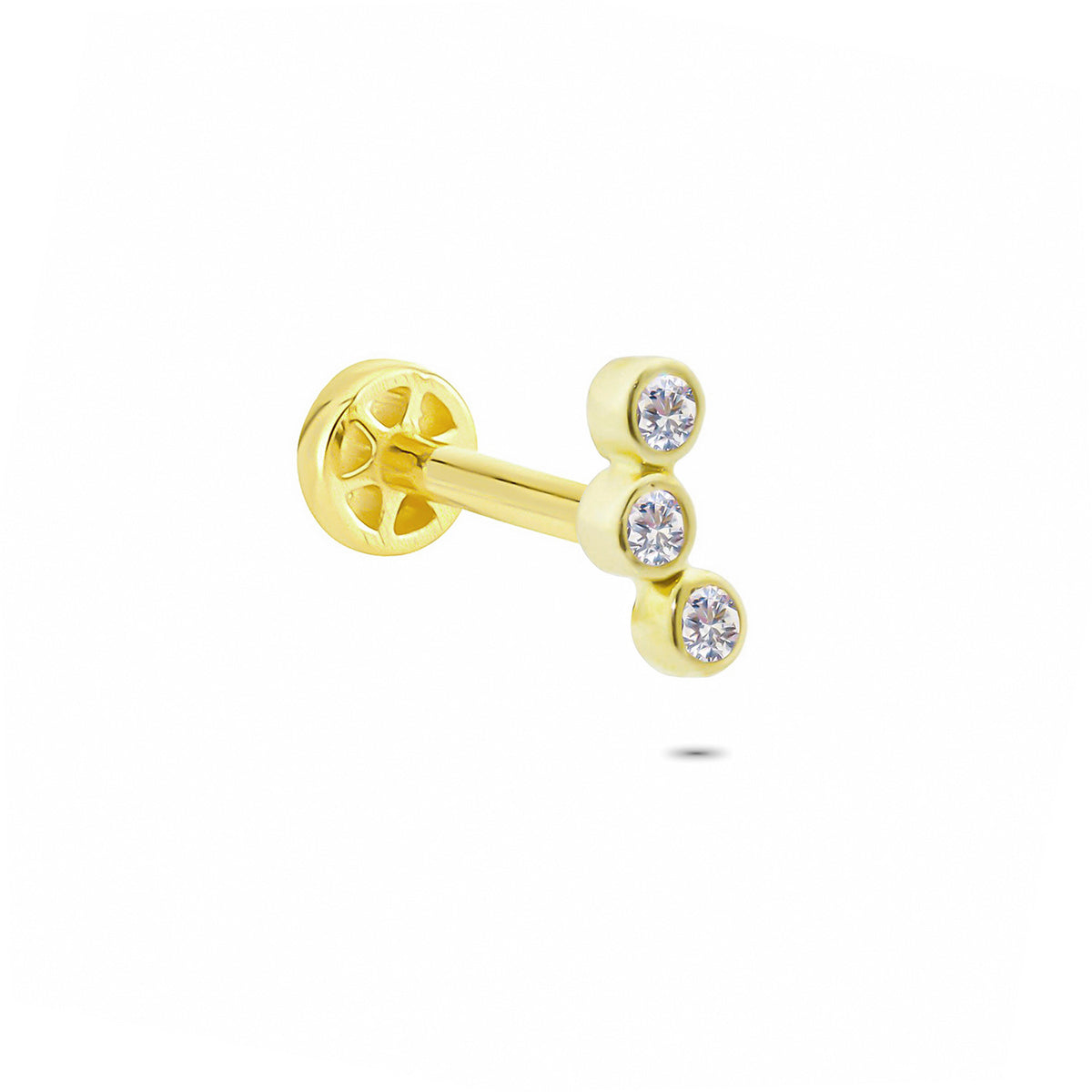 14k Solid Gold Three Stone Tragus Piercing - alternate view 4