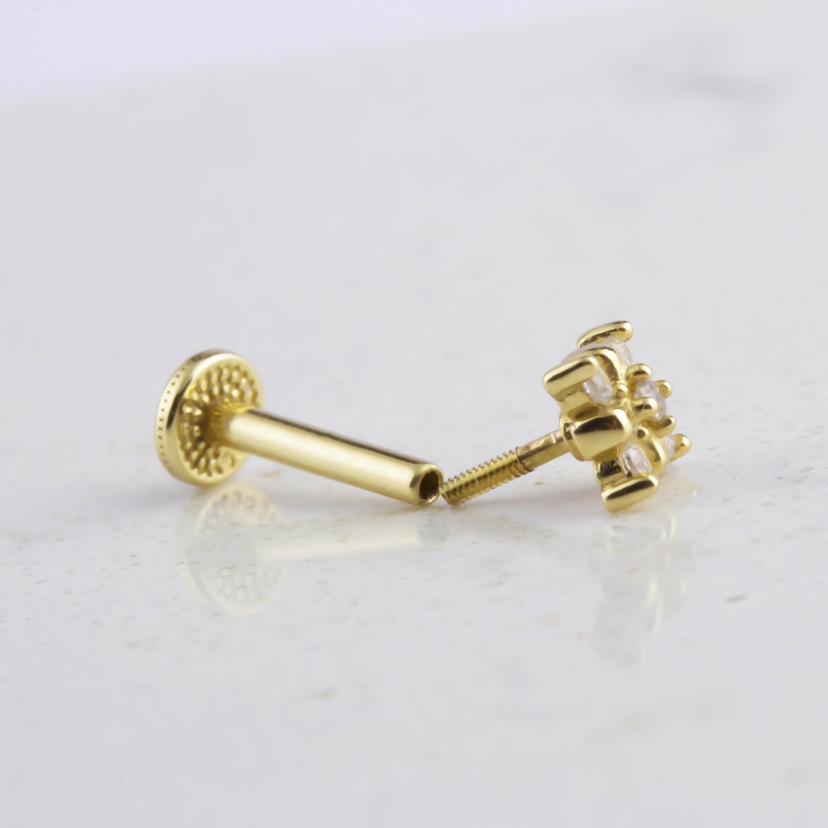 14k Solid Gold Clover Tragus Piercing - alternate view 2