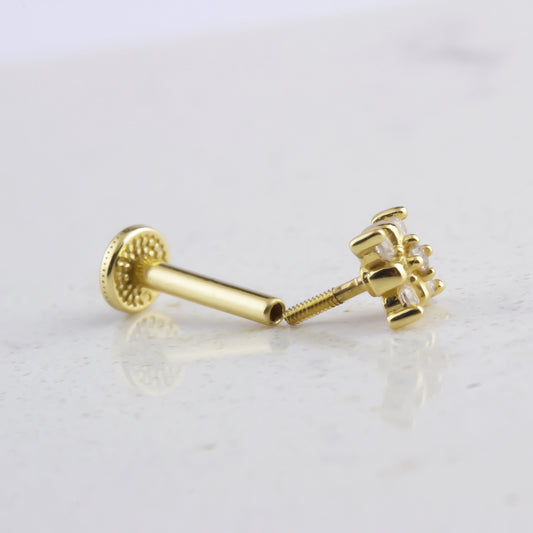 14k Solid Gold Clover Tragus Piercing - alternate view 2