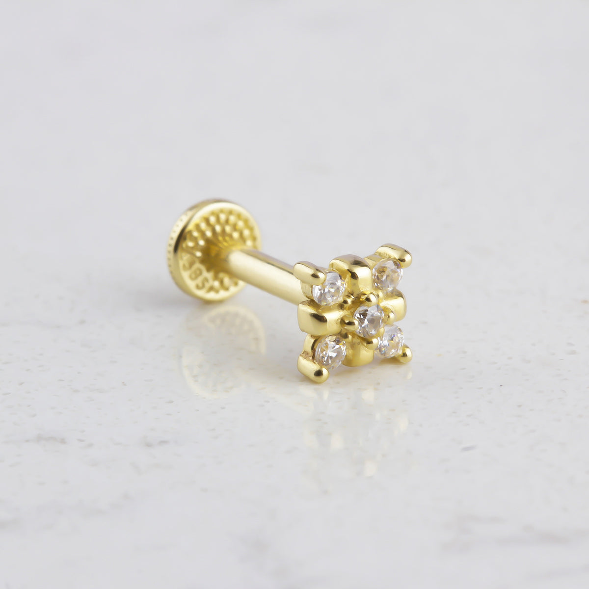 14k Solid Gold Clover Tragus Piercing