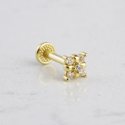 14k Solid Gold Clover Tragus Piercing