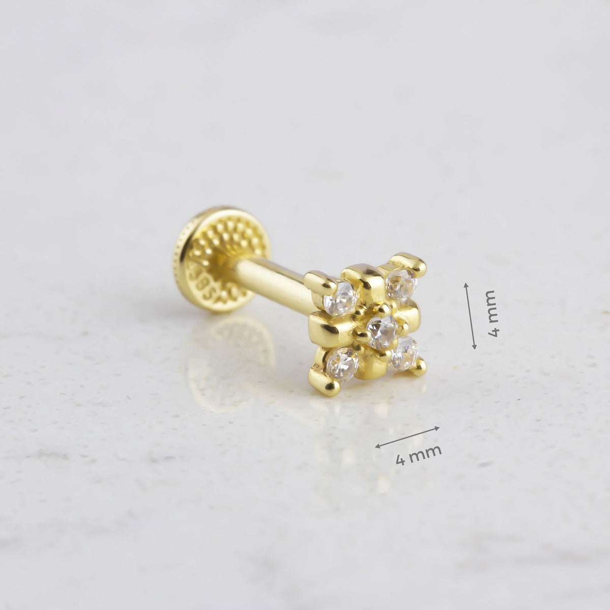 14k Solid Gold Clover Tragus Piercing - alternate view 3