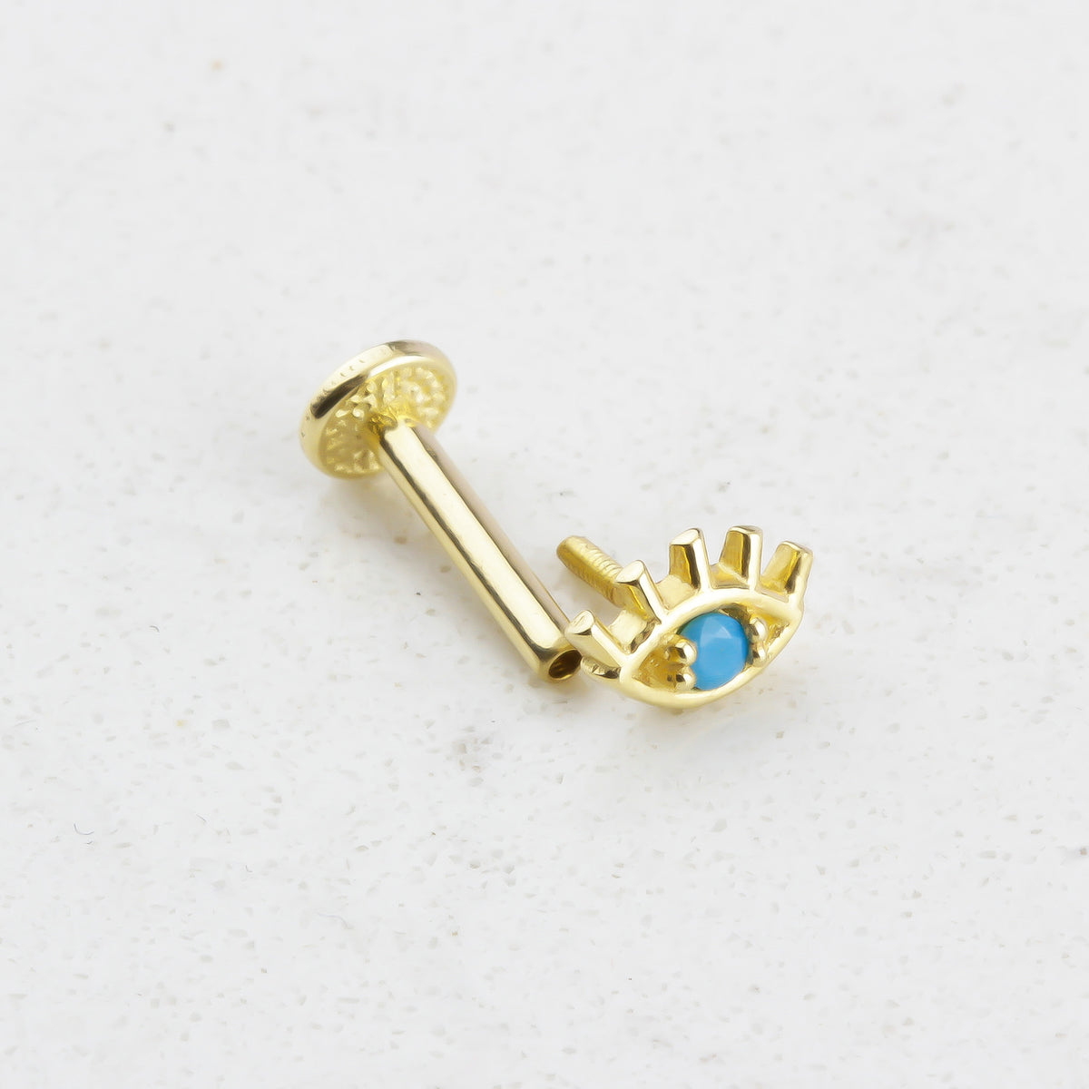 14k Solid Gold Turquoise Eye Tragus Piercing - alternate view 2