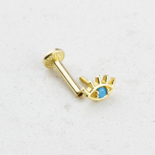 14k Solid Gold Turquoise Eye Tragus Piercing - alternate view 2