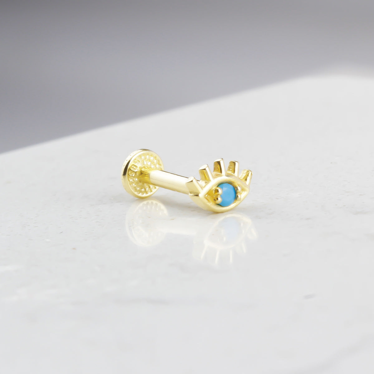 14k Solid Gold Turquoise Eye Tragus Piercing