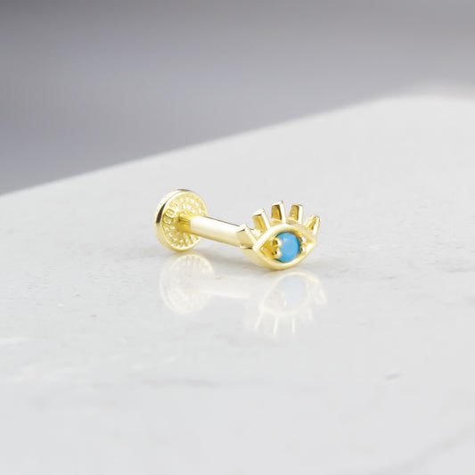 14k Solid Gold Turquoise Eye Tragus Piercing