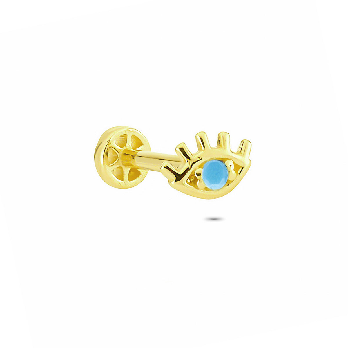 14k Solid Gold Turquoise Eye Tragus Piercing - alternate view 4