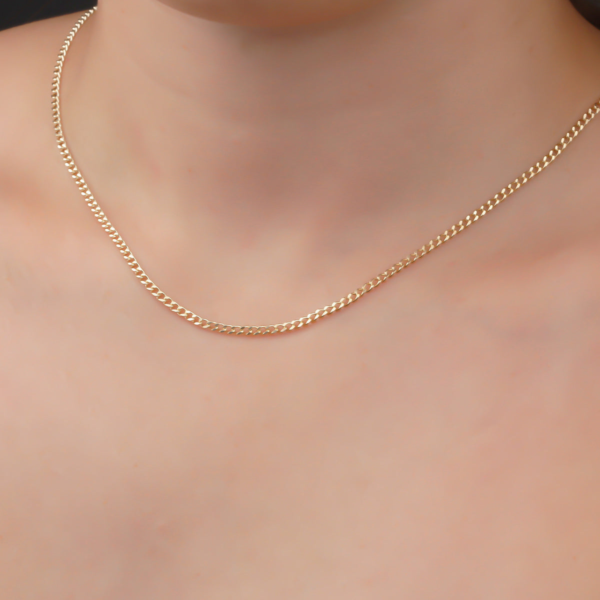 14k Solid Gold Curb Chain Necklace
