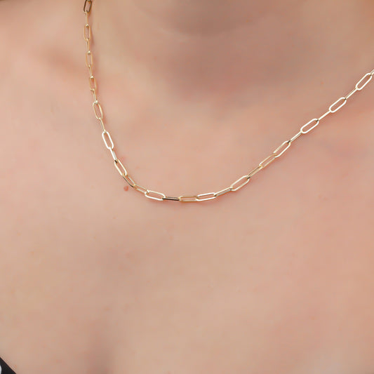 14k Solid Gold Paperclip Chain Necklace