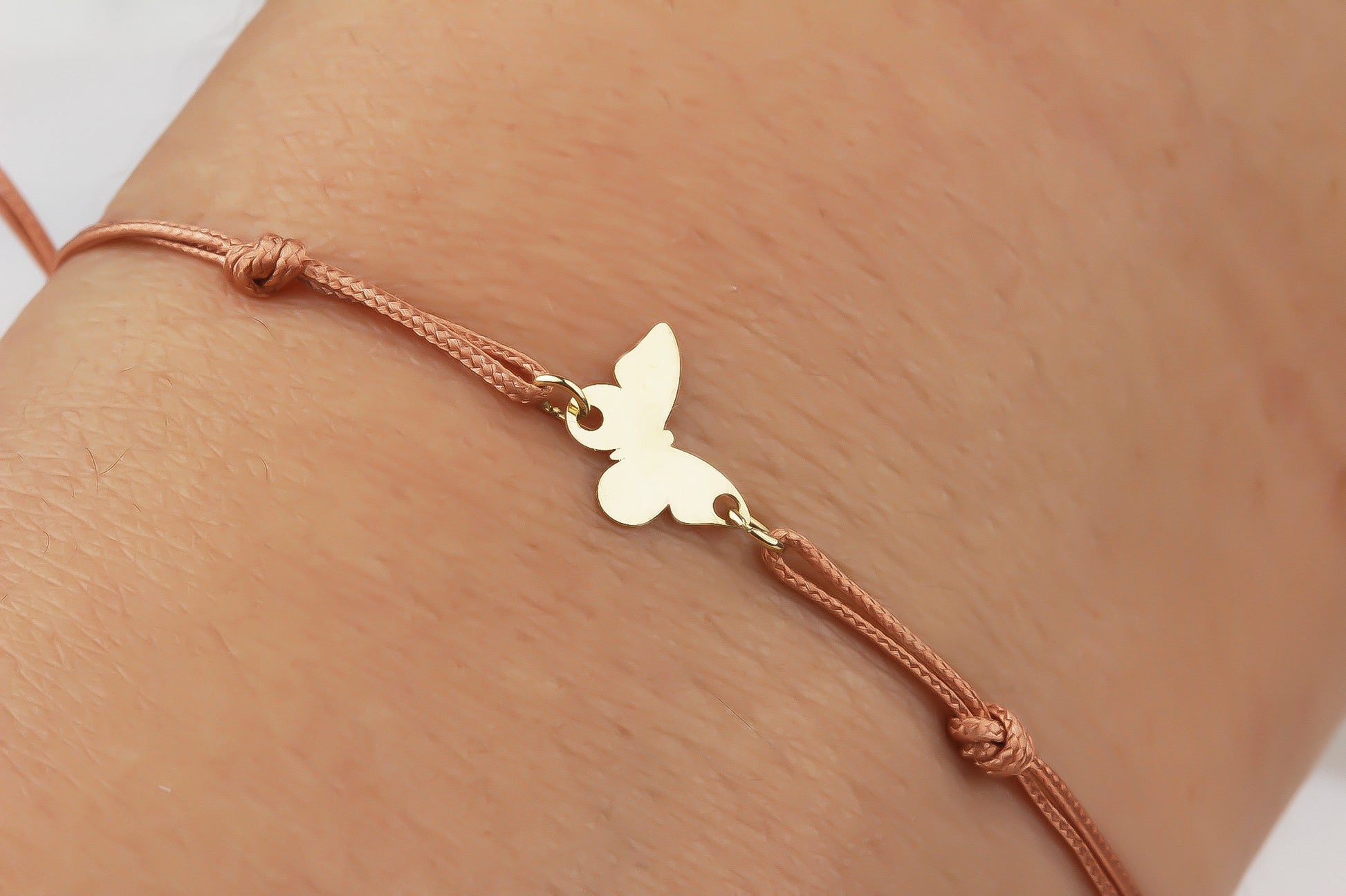 14k Solid Gold Butterfly Rope Bracelet - alternate view 2