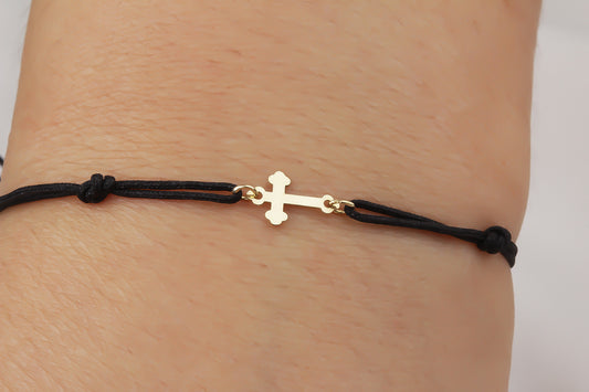 14k Solid Gold Cross Rope Bracelet - alternate view 2